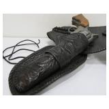 Very Nice Heavily Tooled Black Leather Western Style Gun Belt w/Replica Pistol
