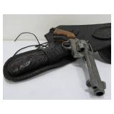 Very Nice Heavily Tooled Black Leather Western Style Gun Belt w/Replica Pistol