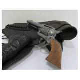 Very Nice Heavily Tooled Black Leather Western Style Gun Belt w/Replica Pistol