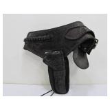 Very Nice Heavily Tooled Black Leather Western Style Gun Belt w/Replica Pistol