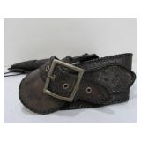 Very Nice Heavily Tooled Black Leather Western Style Gun Belt w/Replica Pistol
