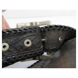 Very Nice Heavily Tooled Black Leather Western Style Gun Belt w/Replica Pistol