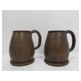 Matching Pair of Antique hand Hammered Copper Beer Mugs/Tankards
