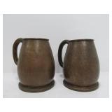 Matching Pair of Antique hand Hammered Copper Beer Mugs/Tankards