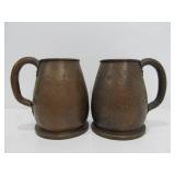 Matching Pair of Antique hand Hammered Copper Beer Mugs/Tankards