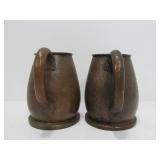 Matching Pair of Antique hand Hammered Copper Beer Mugs/Tankards