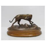Vintage Mid Century Bronze Dog Sculpture on Wood Base
