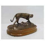 Vintage Mid Century Bronze Dog Sculpture on Wood Base