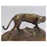 Vintage Mid Century Bronze Dog Sculpture on Wood Base