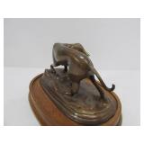 Vintage Mid Century Bronze Dog Sculpture on Wood Base