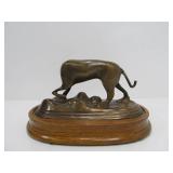 Vintage Mid Century Bronze Dog Sculpture on Wood Base