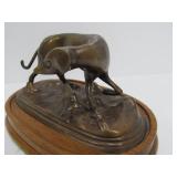 Vintage Mid Century Bronze Dog Sculpture on Wood Base