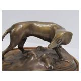 Vintage Mid Century Bronze Dog Sculpture on Wood Base