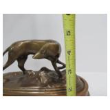 Vintage Mid Century Bronze Dog Sculpture on Wood Base