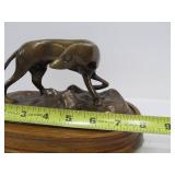 Vintage Mid Century Bronze Dog Sculpture on Wood Base