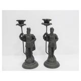 Old Vintage Figural Metal Knight Candle Stands