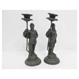 Old Vintage Figural Metal Knight Candle Stands