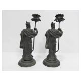 Old Vintage Figural Metal Knight Candle Stands