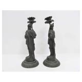 Old Vintage Figural Metal Knight Candle Stands