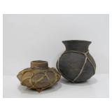 2 Sinew Wrapped Primitive Clay Jars