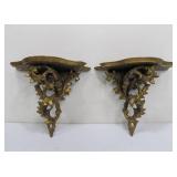 Old Vintage Hollywood Regency Gilt Wood Wall Shelves