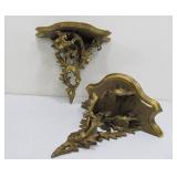 Old Vintage Hollywood Regency Gilt Wood Wall Shelves