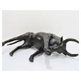 Large Vintage Leather Bull Sculpture