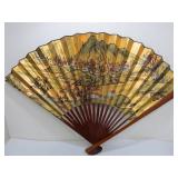 2 Large Hand Painted Oriental Bamboo Fans