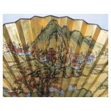 2 Large Hand Painted Oriental Bamboo Fans