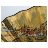2 Large Hand Painted Oriental Bamboo Fans