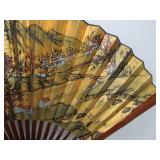 2 Large Hand Painted Oriental Bamboo Fans