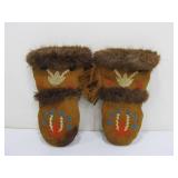Pair of Antique Fur Lined Native American Beaded Mitts