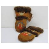 Pair of Antique Fur Lined Native American Beaded Mitts