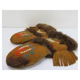 Pair of Antique Fur Lined Native American Beaded Mitts