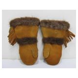 Pair of Antique Fur Lined Native American Beaded Mitts