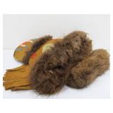 Pair of Antique Fur Lined Native American Beaded Mitts