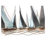 LARGE Signed Mid Century JERE Brass/Metal Sailboat 3D Wall Sculpture - "Regatta"