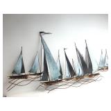 LARGE Signed Mid Century JERE Brass/Metal Sailboat 3D Wall Sculpture - "Regatta"