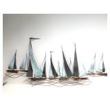 LARGE Signed Mid Century JERE Brass/Metal Sailboat 3D Wall Sculpture - "Regatta"