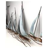 LARGE Signed Mid Century JERE Brass/Metal Sailboat 3D Wall Sculpture - "Regatta"