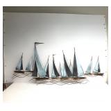 LARGE Signed Mid Century JERE Brass/Metal Sailboat 3D Wall Sculpture - "Regatta"