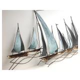 LARGE Signed Mid Century JERE Brass/Metal Sailboat 3D Wall Sculpture - "Regatta"