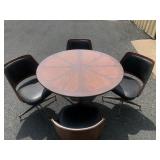 Vintage Mid Century BRODY Dining Table w/4 Matching Swivel Barrel Chairs