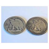 Two 1917 Walking Liberty Half Dollars