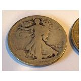Two 1917 Walking Liberty Half Dollars
