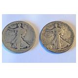 Two 1917 Walking Liberty Half Dollars