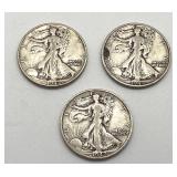 Three 1942 Walking  Liberty Half Dollars
