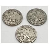 Three 1942 Walking  Liberty Half Dollars