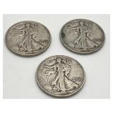 Three 1942 Walking  Liberty Half Dollars