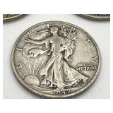Three 1942 Walking  Liberty Half Dollars